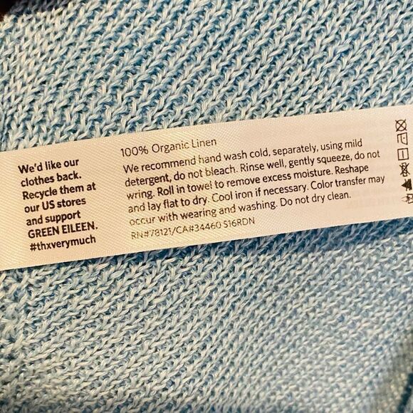 Eileen Fisher Blue Organic Linen Waterfall Open Cardigan Size Small - Picture 5 of 6